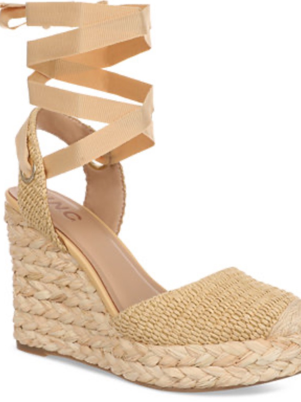 INC International Concepts Natural Beige Espadrille Wedge Ankle-Tie Sandal